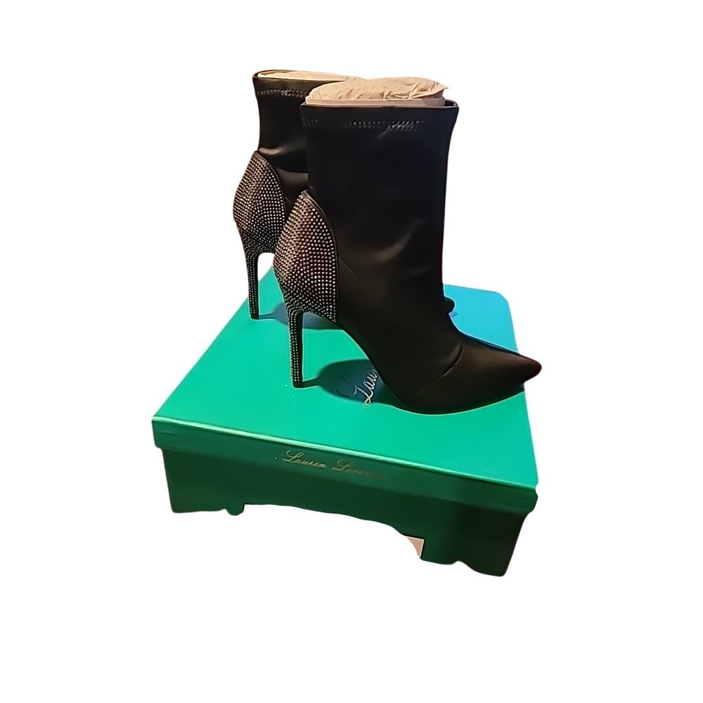 Lauren Lorraine Black Bedazzled Ankle Boot Black Size 7‎ Monique